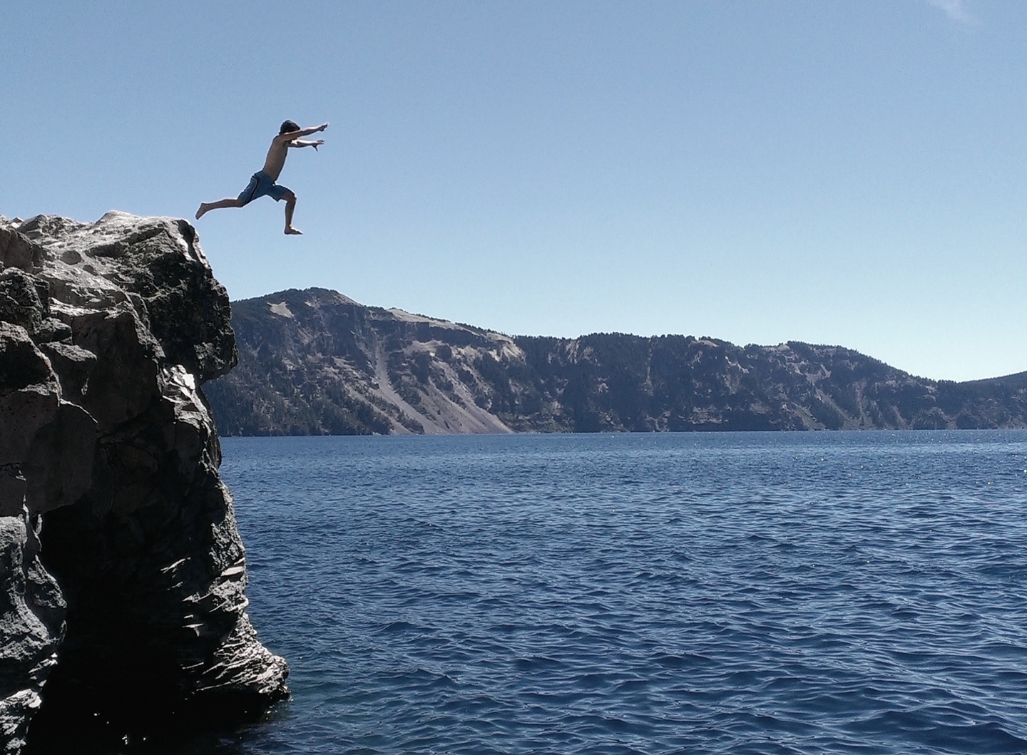 [photo: Jumping into Crater Lake]